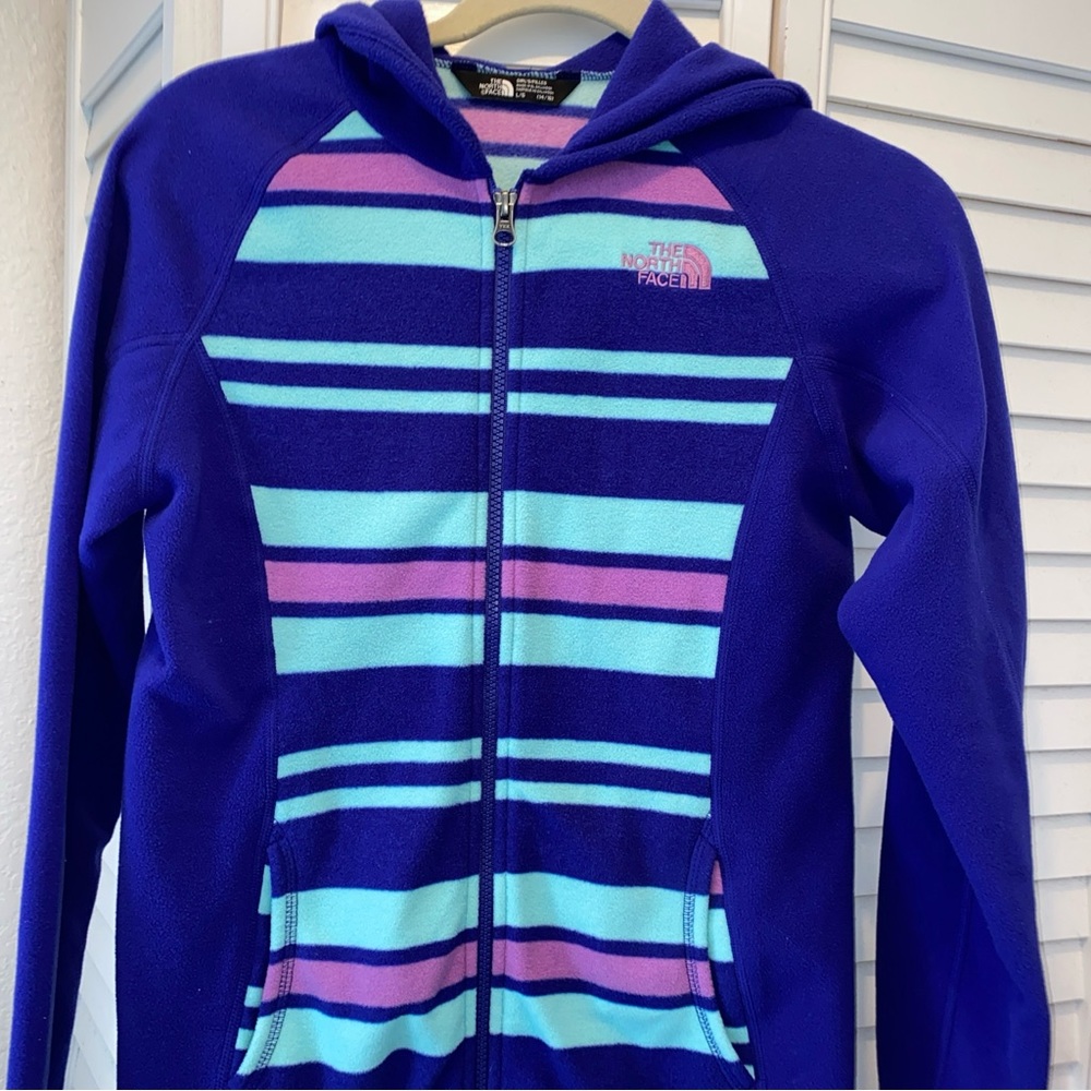 THE NORTH FACE Glacier “Fleece Hoodie Full Zip” Girls Size L Purple/Pink Stripe